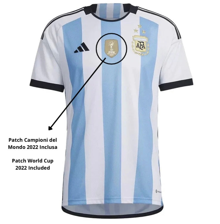 MAGLIA ARGENTINA ( 3 STELLE CON FIRMA MESSI , E PATCH NUMERO SPECIALE ) 2022/23 ( NAZIONALI )