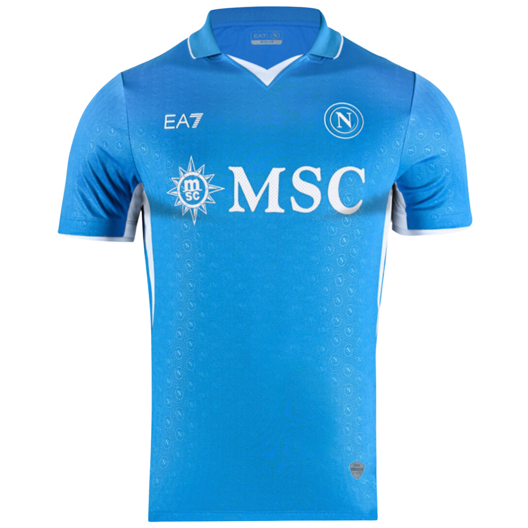 Blue football jersey with white trim, featuring 'MSC' and circular emblem design.